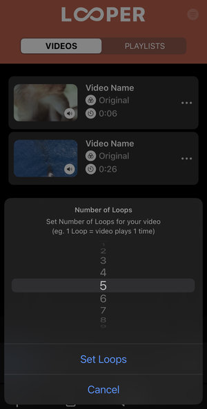 Looper app to repeat video