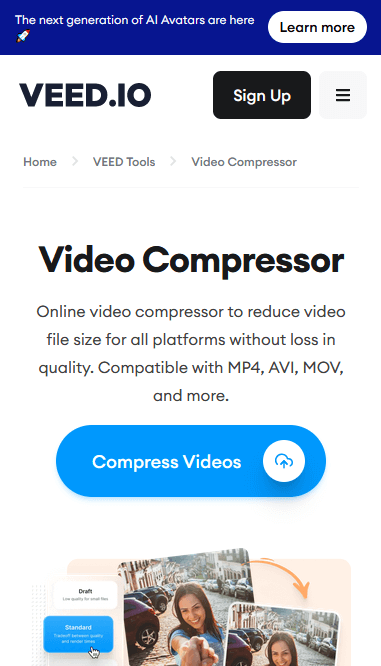 Reduce video size on Android with Veed.io