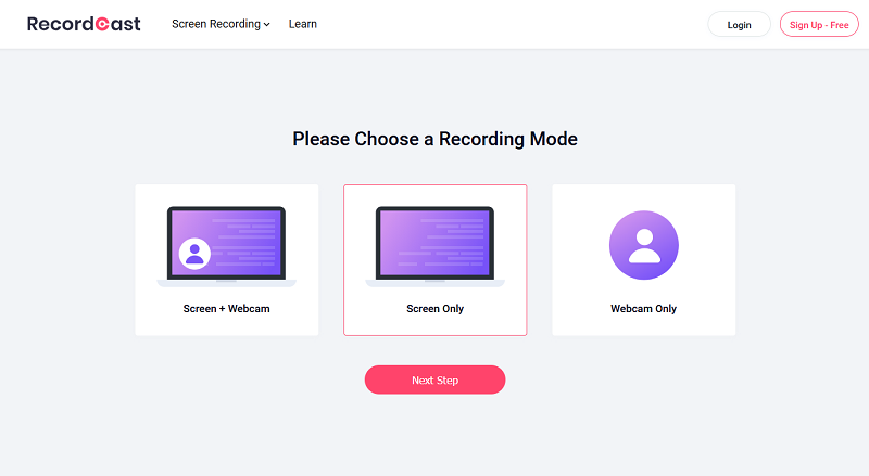 RecordCast screen recording modes