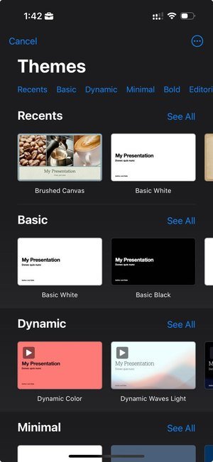 Keynote app for making slideshows on iPhone