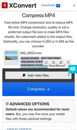 XConvert video file compressor